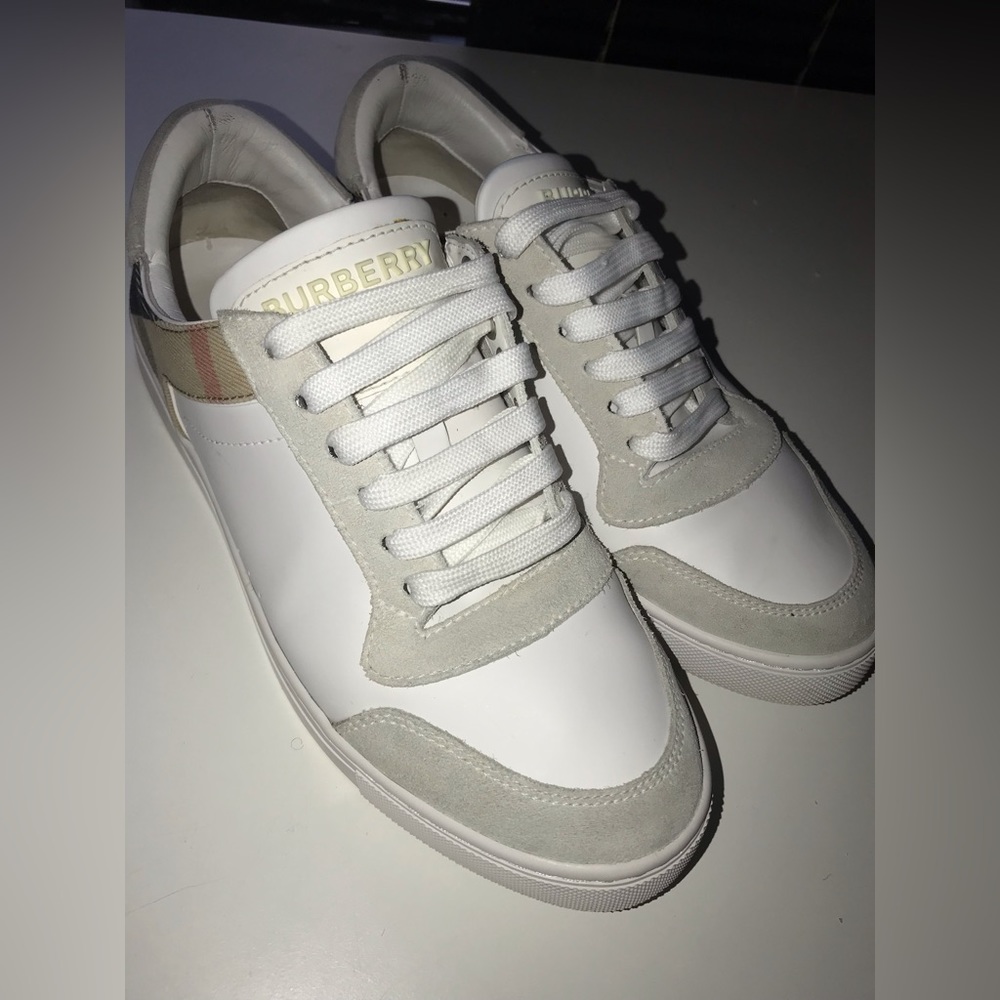 AUTHENTIC BURBERRY LEATHER SUEDE AND HOUSE CHECK COTTON SNEAKERS SZ 41 W9.5